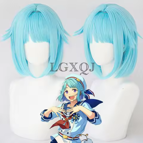 Shino Hajime Wigs Game ES Shino Hajime Cosplay Wig Blue Short Heat Resistant Lolita Wigs In Stock + 
