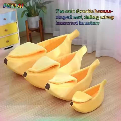 Banana cat bed super soft house lovely banana boat semi-closed warm pet bed cat accessories dog bed 