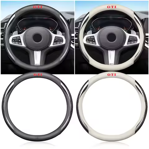 Fashion Car Suede Carbon Fiber Leather Steering Wheel Cover Emblem For VW GTI Golf 3 4 MK3 MK4 Passa