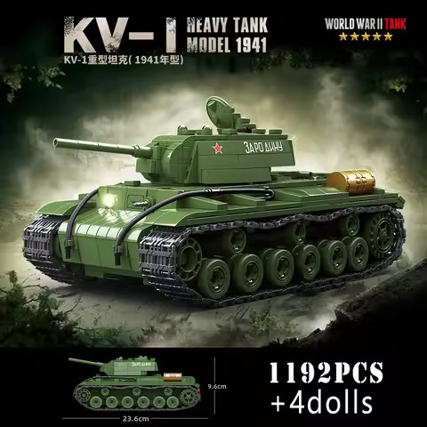 Military World War Russian T-34 KV-1 Heavy Tank Building Blocks WW2 Panther Sherman Tiger Panzer Mau