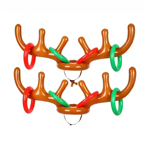2 Sets Of Inflatable Reindeer Antlers Games, (2 Inflatable Antlers, 8 Rings For Reindeer Ring Throwi