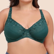 New store openingLingerie Womens Full Cup Dark Green Exquisite Embroidery Ultra-thin Plus Size Bra B