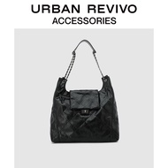 URBAN REVIVO อุปกรณ์เสริมสำหรับสุภาพสตรีใหม่เพชรกระเป๋า messenger ความจุขนาดใหญ่ AW07BB2N2000 Black