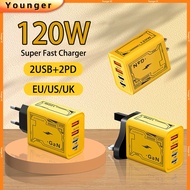 120W 2USB+2PD Fast Charger QC+PD Charging Adapter For ios15 Micro Type C Phone Adopter Charger 4Port