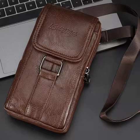 With Strap Mobile Phone Pouch Large Capacity Double Layers Phone Belt Clip Bag Metal Buckle Universa