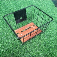 KAYU Folding bicycle basket front block wooden base basket full iron front block
