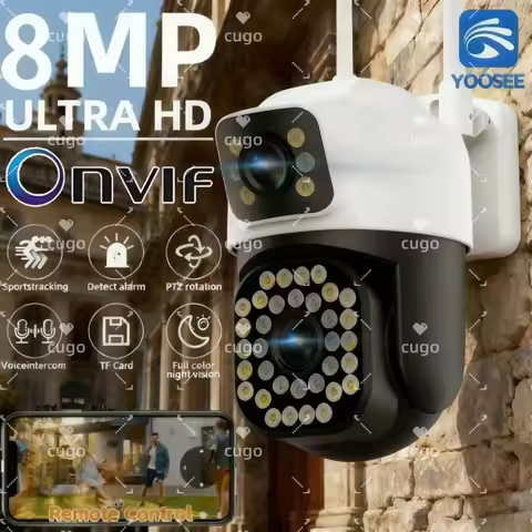 8MP WiFi Surveillance Camera Dual Lens 4K Wifi Outdoor PTZ IP Camera Auto Tracking Audio Video ONVIF