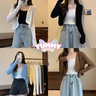 Yummy Shop (129-1) -C Silk Cardigan Plain Color Ribbed Fabric Long Sleeve Jumpsuit