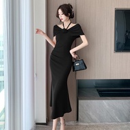 High-end Dress Red Dress New Niche Temperament Hanging Neck Lace-up Dress French Hepburn Style Slim 