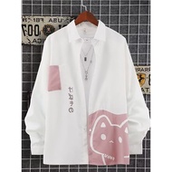 t shirt man oversized shirt man Street Wear Japanese Cute Cat Student Short-Sleeved Shirt