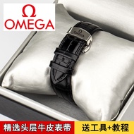 Omega Watch Strap Genuine Leather Unisex Speedmaster Seamaster Butterfly Waterproof Cowhide Bracelet 20mm