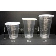 (1000pcs)PP Cup With Flat Lid  EC12Oz / EC16Oz / EC22Oz / Cawan Plastik & Penutup Cawan / Party Cup