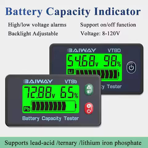 VT8b DC Battery Voltmeter DC 8V-120V Capacity Indicator Meter Lithium LiFePO4 lead-acid Battery Test