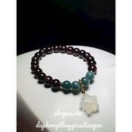 Gar net bracelet 8mm mixed blue ng0c and bach Nguyet quang star charm sxinh