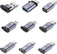 USB C/Lightning to Micro Adapter, USB C/Micro to Lightning Adapter, Micro/Lightning to USB C Adapter, USB C to USB Adapter,USB to USB C Adapter,USB C to USB B Adapter,9 Stück.