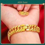 [2 in 1 set] ASIXGOLD Set Barang Kemas Emas Lelaki Korea Emas 916 Cincin Emas Gelang Untuk Lelaki / Men's Gold Jewelry Set Korea Gold 916 Ring Gold Bracelet For Men