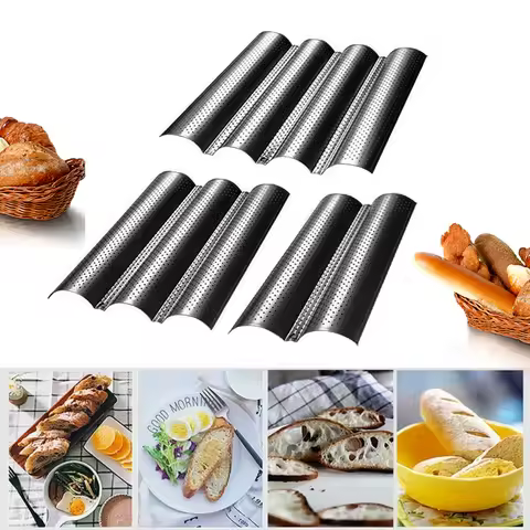 2/3/4 Slot Nonstick Loaf Pan Baking Utensil Tray Pastry Tool Baguette Mold Bread Wave Silver Steel B