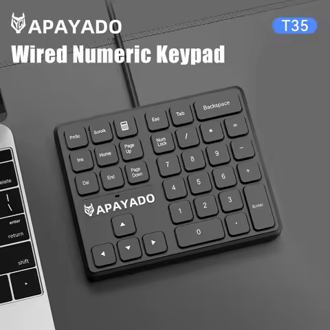 APAYADO T35 Slim Wired Numeric Keypad 34-Key USB Number Pad with Ergonomic Design Anti-Slip Base for