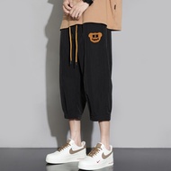 Ice Silk 7 Points Cropped Middle Pants Men Summer Loose 6 Six Points Shorts Casual Sports Small 8 Po