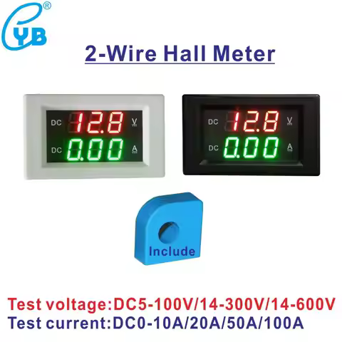 YB4835HVA Hall DC Voltmeter Ammeter 10A 20A 50A 100A LED Voltage Current Digital Meter 5-100V 14-300