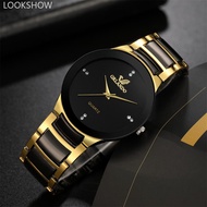 LOOKSHOW 2024 Men Watches Fashion Stainless Steel Quartz Watch Black Gold Dial Wristwatch Exquisite 