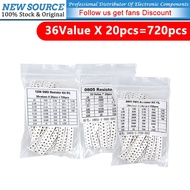 720pcs(36Value X 20pcs) 0603 0805 1206 SMD Resistor Kit 1/4W 0.25W 5% 1 Ohm~10M Ohm Component Diy Se