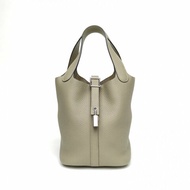 HERMES Picotin18菜籃子Q1鼠尾草綠TC皮Y刻銀扣肩背包