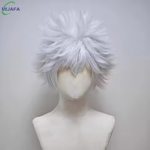 High Quality Anime Hunter Killua Zoldyck Cosplay Wig 30cm Short Silver White Heat Resistant Syntheti