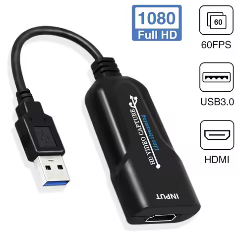 USB Video Capture Card 1080p 60FPS HDMI to USB Video Capture Device Grabber Recorder for PS4 DVD Cam