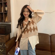 HAVERTER Vintage Argyle Knit Vest - Sleeveless Casual Wear for Women