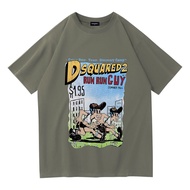 เสื้อยืดแขนสั้นทรงหลวมสำหรับผู้ชาย Dsquared2 สไตล์อเมริกันสตรีทแฟชั่นฤดูร้อน เสื้อยืดคอกลมลายการ์ตูน