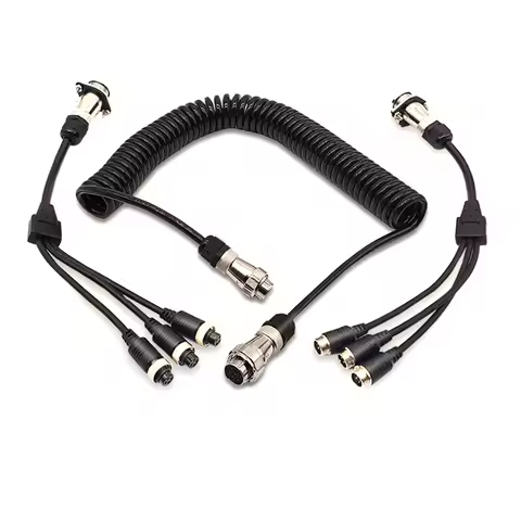 J6P JH6 Truck 3/4Pin to 7Pin Reversing Camera Spiral Cable Aviation Male to Female for Heavy Duty Re