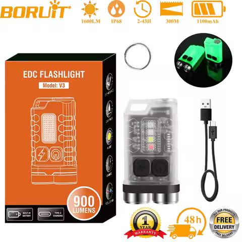BORUiT V3 EDC Flashlight 900 Lumens Keychain Light Handheld Portable Torch Type-C Charging Port Emer