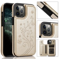 Case For iPhone 12 Mini / i12 / i12 Pro / i12 Pro Max Phone Wallet with Card Holder Embossed Butterf