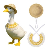 Pet Goods Shop🐱Pet Duck Pastoral Style Porch Goose Pet Goose Decoration Street Wear Straw Hat Saliva