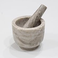 Stones And Homes Indian Brown Mortar and Pestle Set Large Bowl Marble Medicine Pills Stone Grinder for Kitchen and Home 4 Inch Polished Decorative Round Spices Masher Stone Grinder - (10 x 8 cm)