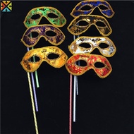 Women Hand Held Mask Masquerade Princess Mystique Sequin Half Face Mask Mardi Gras Party Holding Sti