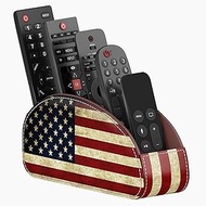 Thipoten Remote Control Holder, Faux Leather Caddy/storage/Tray for Remote Controllers, Office Supplies, Makeup Brushes, Perfect Space Saver for End Table/Nightstand/Office Desk(American Flag, small)