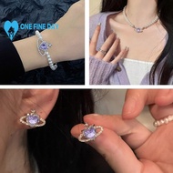 Fantasy Planet Pearl Necklace Set Romantic Purple Set Necklace Girls Planet Earrings J7i9