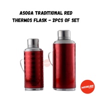 [2pcs/Set] Asoga Traditional Red Thermos Flask Hot Water Termos Air Panas Tahan Lama 24jam Vacuum Fl