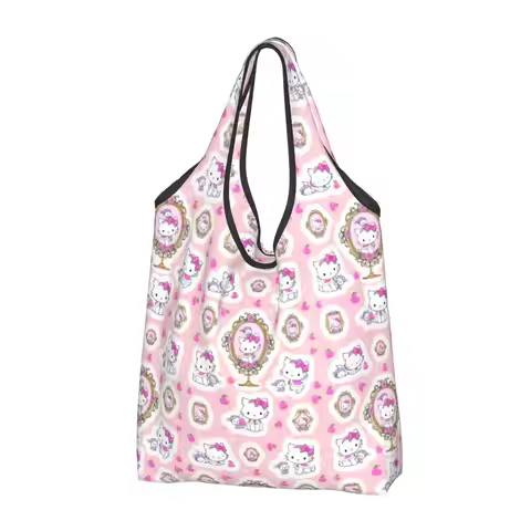 Custom Charmmy Kitty Sanrio Cartoon Shopping Bags Women Portable Large Capacity Groceries Tote Shopp
