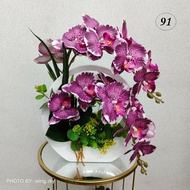 ARTIFICIAL FLOWER 3D LATEX ORCHID WITH HANGING PLASTIC VASE/BUNGA ORKID 1 SET DENGAN PASU GANTUNG PLASTIK/BUNGA HIASAN