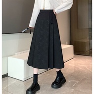 Chinese Style Pony Skirt Chinese Style Daily Commuter Improved Pleated Skirt Small Mid-Length Skirt