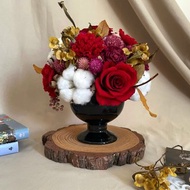 古典圓形盆花 紅玫瑰 永生花 乾燥花 卡片代寫 附提盒