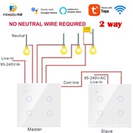 WiFi 4 gang 2 way Switch Touch Button No Neutral Wire EU 2 Way 1 2 3 4 Gang 2pcs Smart Switch for Smart Home. Alexa Google Home Session