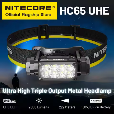 NITECORE HC65 UHE LED Headlamp 2000 Lumen USB-C Rechargeable 8 Core UHE LED Headlight Dual Beam,4000