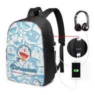 Doraemon Backpack Laptop USB Charging Backpack 17 Inch Travel Backpack School Bag Large Capacity Student School Bag