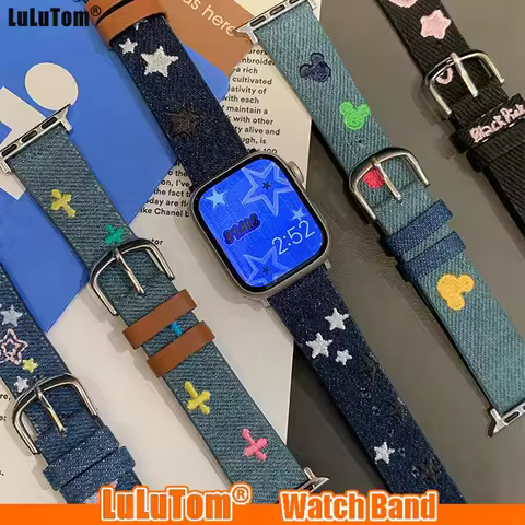 Retro Embroidery Denim Strap For Iwatch Series 8 7 6 5 4 3 SE Band for Appple Watch Ultra 49mm 38 40