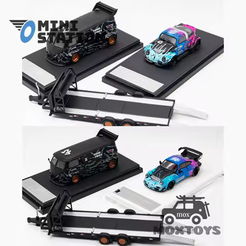 Mini Station 1:64 RWB 964 43 Ken Block / Targa Block43 Trailer Set Diecast Model Car