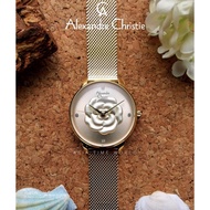 *Ready Stock*ORIGINAL Alexandre Christie 2723LHBTGSL Stainless Steel Mesh Bracelet 3D Flowers Design Ladies Watch